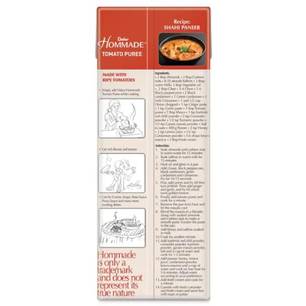 Dabur Hommade Tomato Puree - From 100percent Ripe Tomatoes, No Added Preservatives, 200 g-2.webp